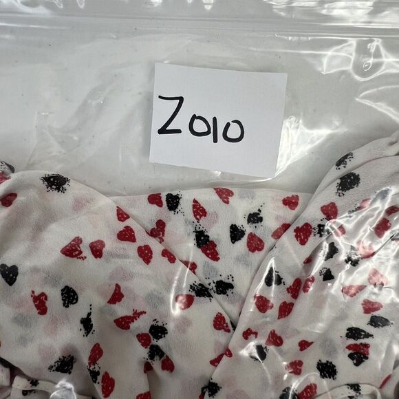 Max Studio Size L Blouse Heart Polka Dot Keyhole Tie Front Smocked Long Sleeve - Picture 11 of 11